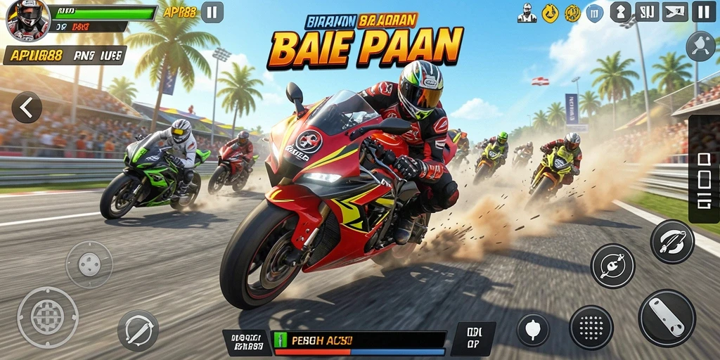 Tampilan gameplay menegangkan di API88 dengan motor racing yang memukau.