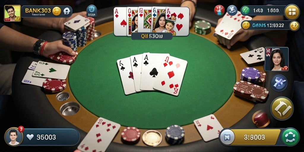 Screenshot gameplay BANK303 yang menampilkan suasana permainan QiuQiu.