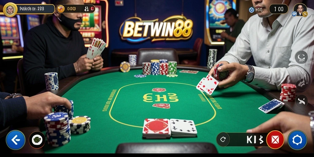 Tampilan gameplay Poker yang seru dan interaktif di BETWIN88.