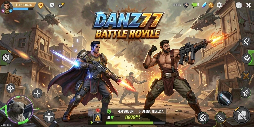 Tangkapan layar gameplay DAN777 menampilkan pertempuran mendebarkan di arena Battle Royale.