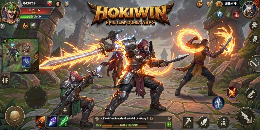 Tampilan gameplay <strong>HOKIWIN</strong> yang memperlihatkan aksi pertempuran seru.