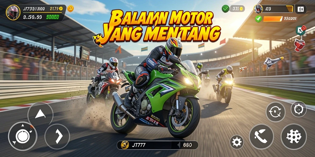 Tampilan gameplay seru dalam balapan motor JT777.