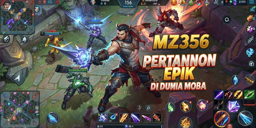Tangkapan layar MZ356 menampilkan pertarungan seru di arena MOBA yang dinamis.