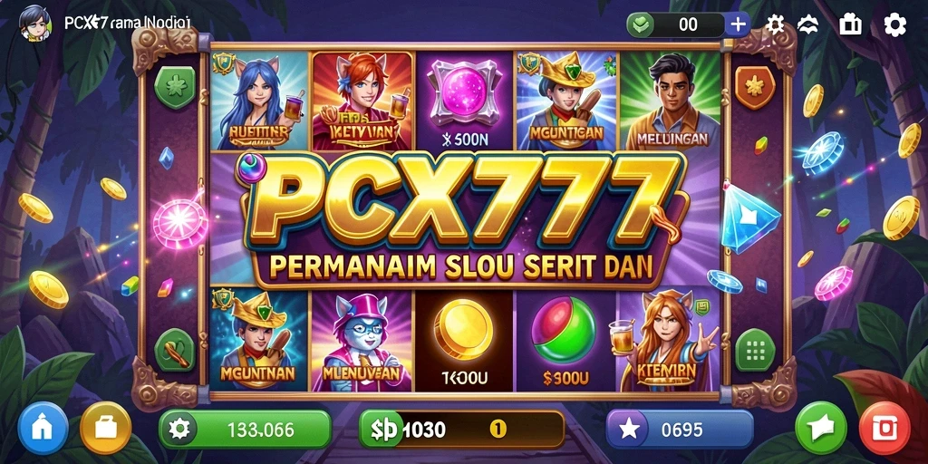 Menampilkan gameplay seru dari PCX777 dengan berbagai tema slot.