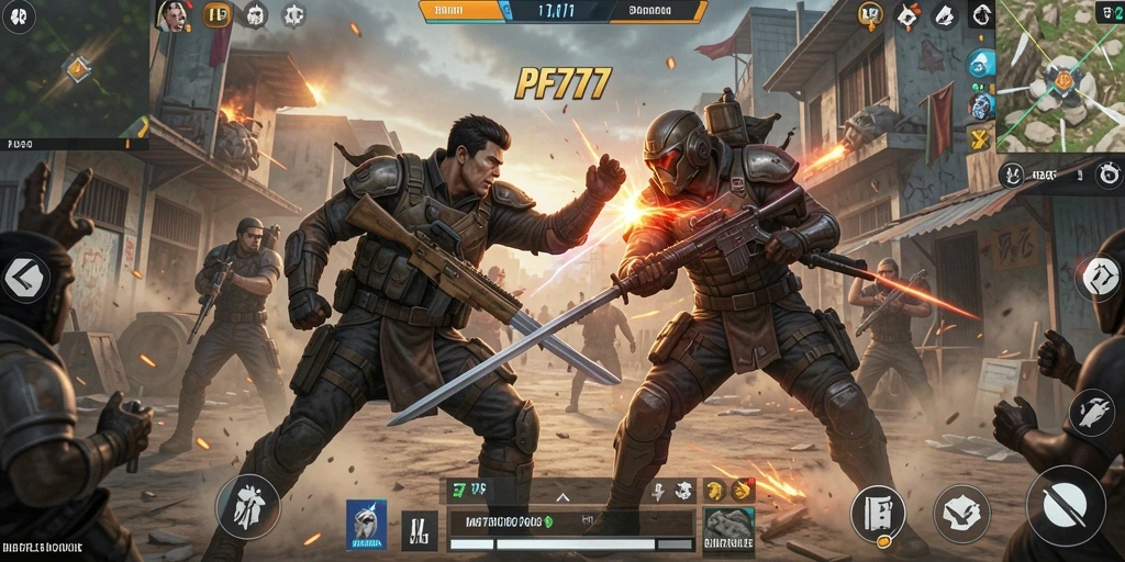 Tampilan menarik dari gameplay Battle Royale PF777 yang intens.