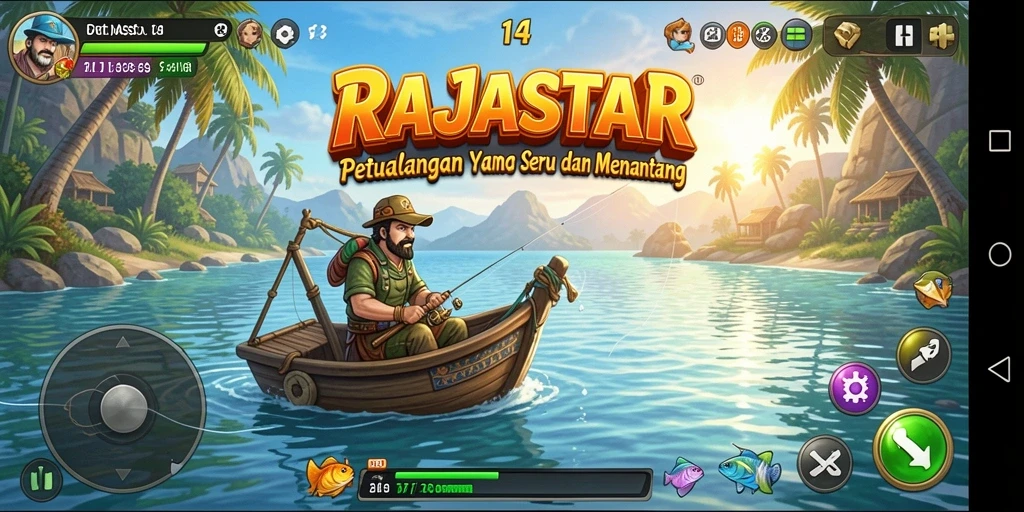 Gameplay menarik dalam RAJASTAR saat memancing di laut.