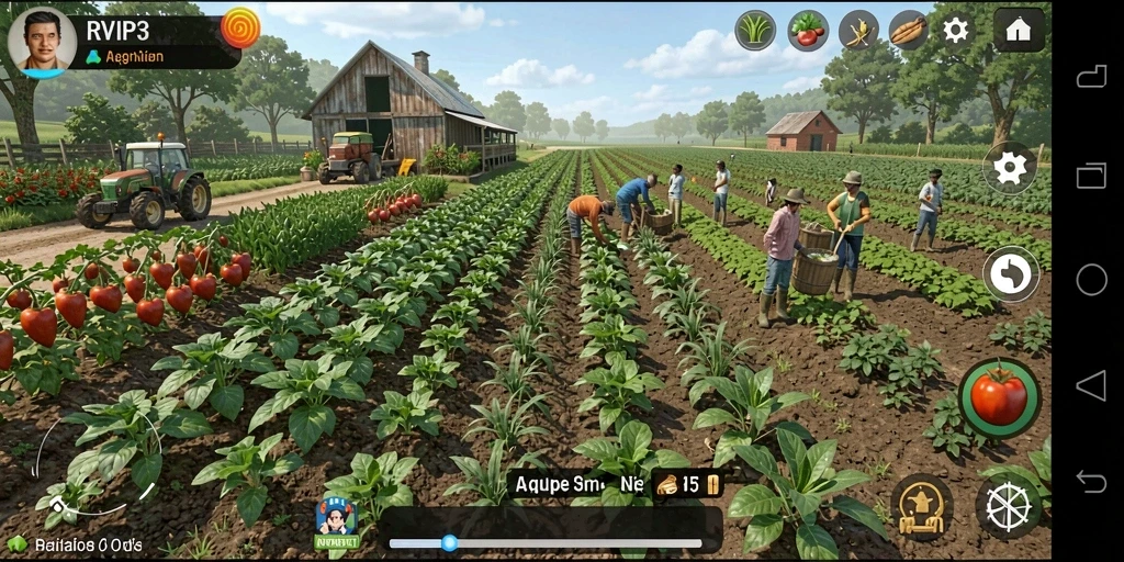 Tampilan gameplay seru di RVIP3 dengan aktivitas bertani.