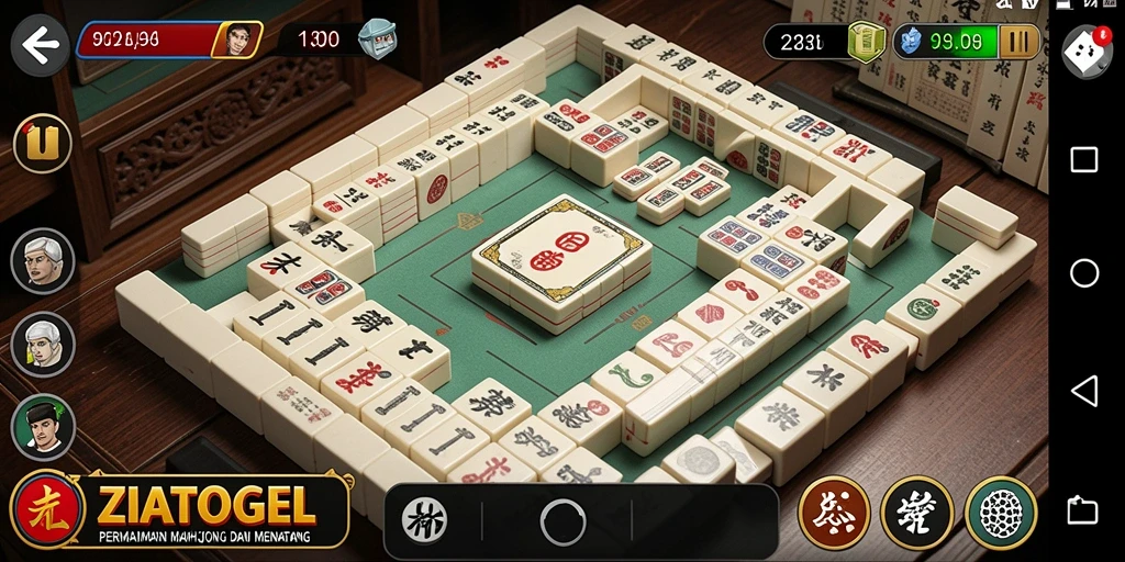 Screenshot gameplay ZIATOGEL menampilkan suasana permainan Mahjong yang seru.